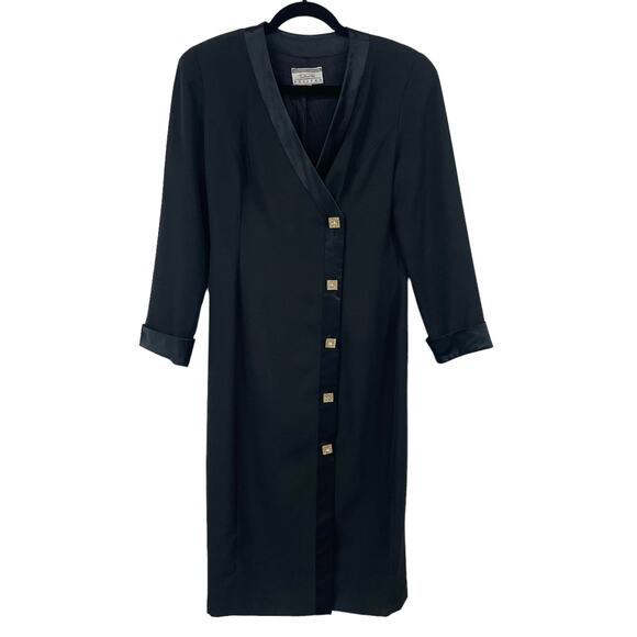 Vintage Talbots Kathryn Conover Button Front 3/4 Sleeve Dress Black Gold 10P - Picture 1 of 8